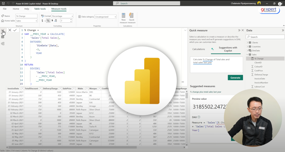 ตัวอย่างการคำนวณ Percent Change เทียบกับปีที่แล้ว